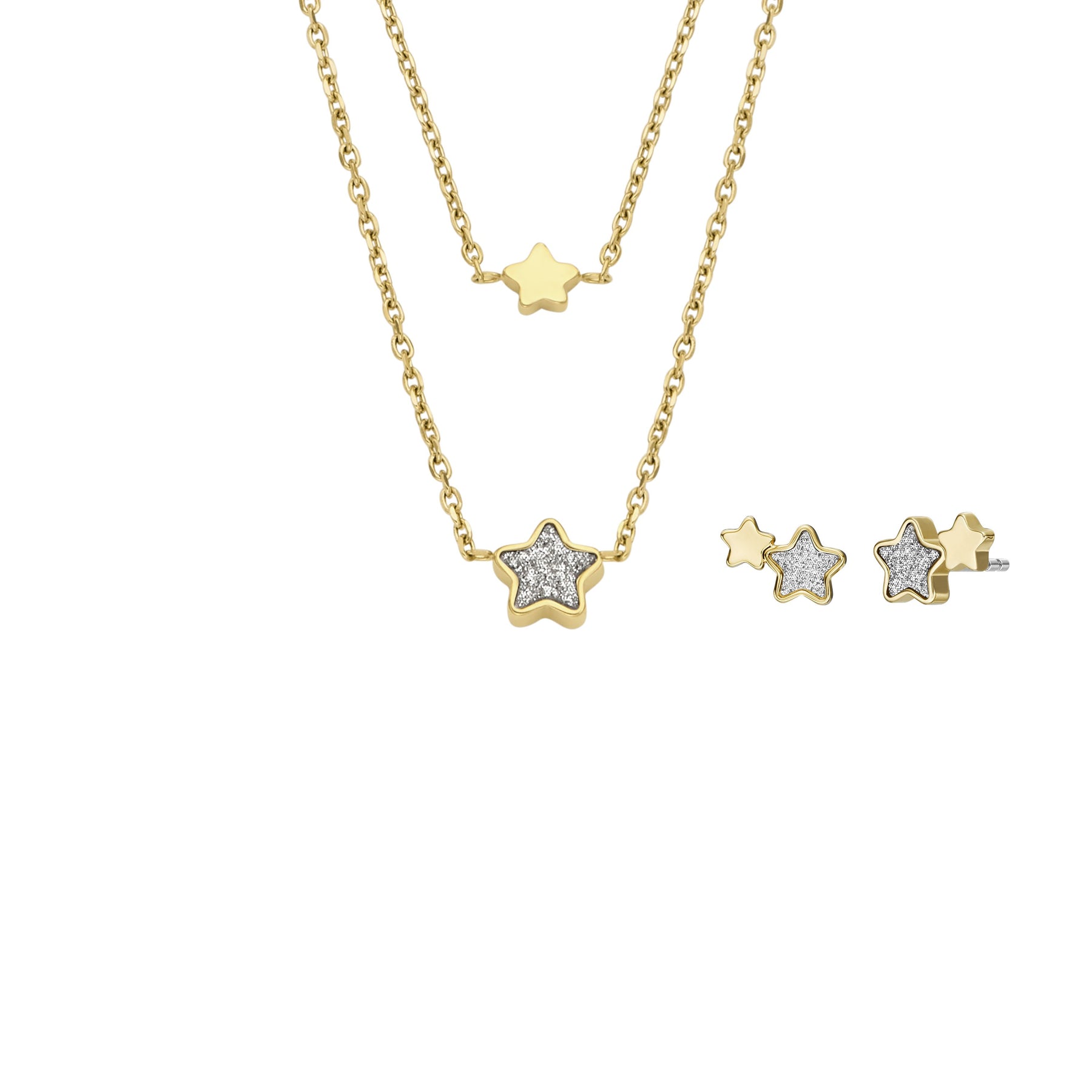Fossil Women's Seasonal Gifts Gold-Tone Stainless Steel Star Necklace and Earrings Set