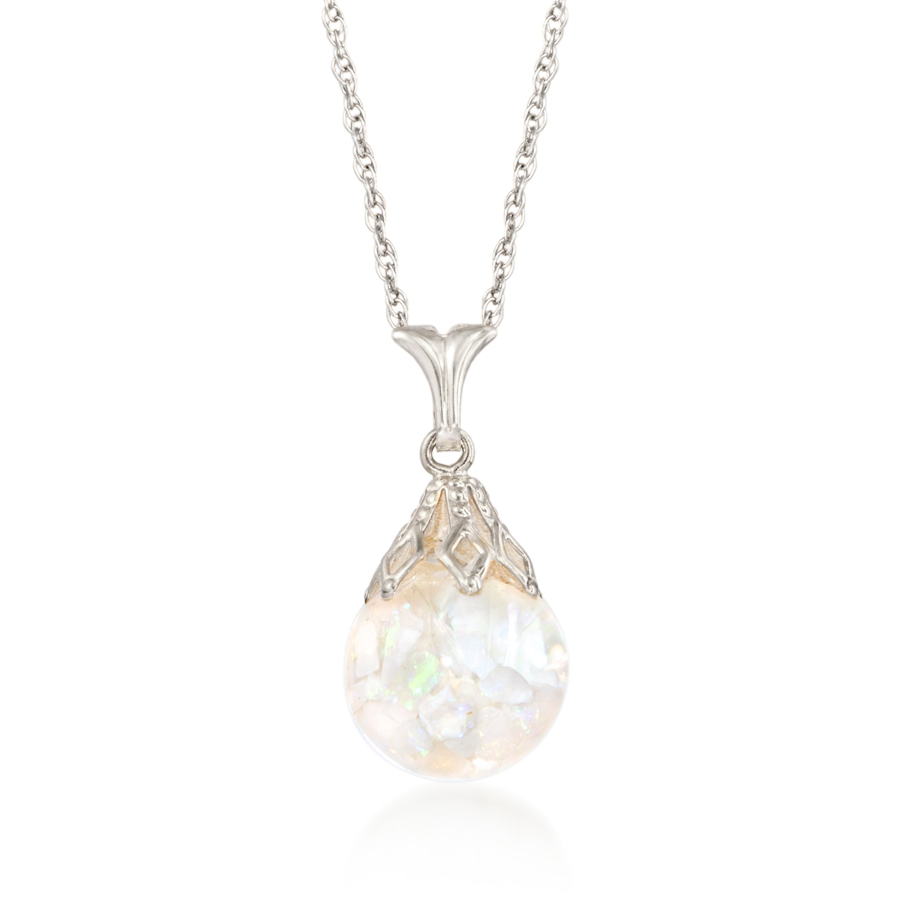 Ross-Simons Floating Opal Pendant Necklace in 14kt White Gold