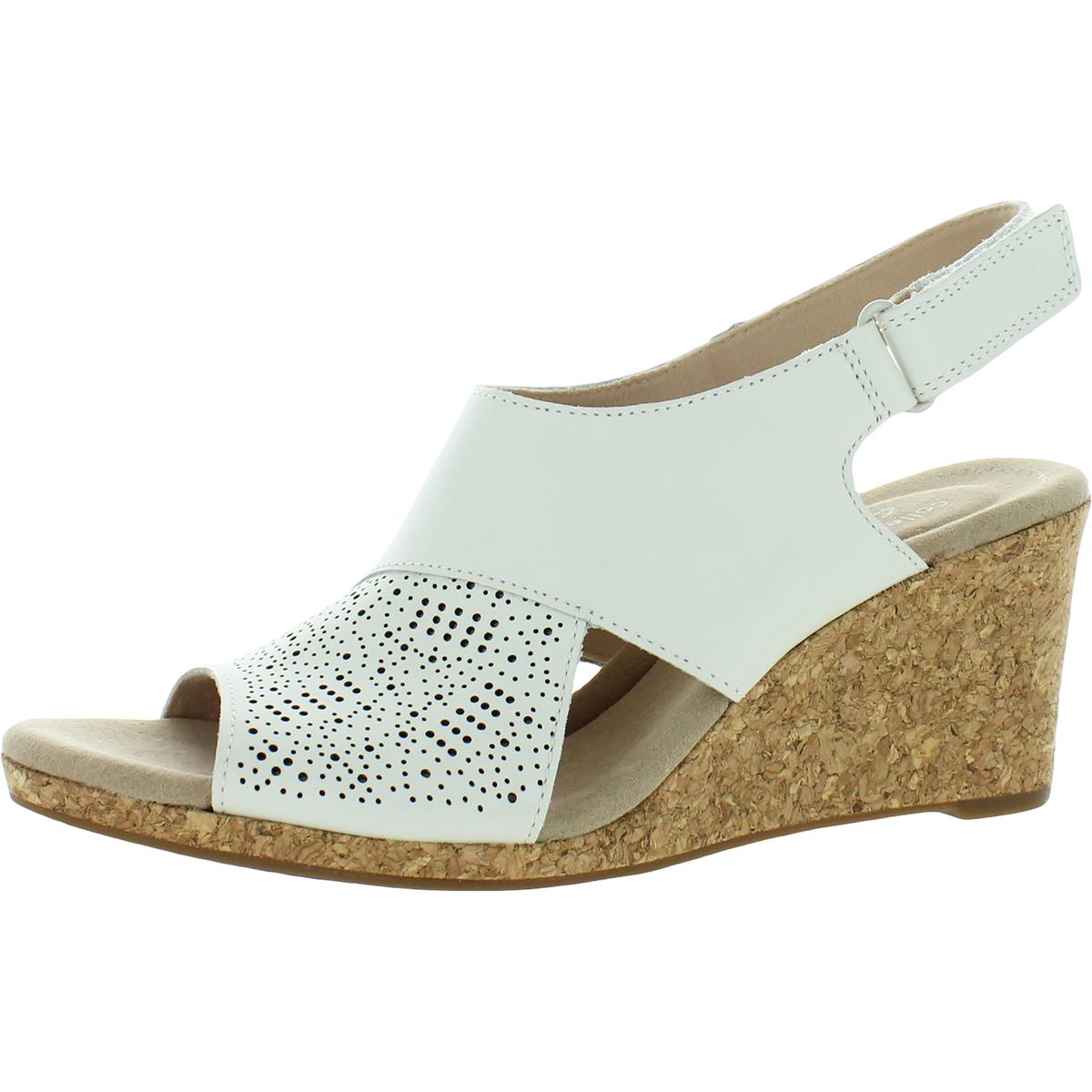 Lafley Joy Leather Laser Cut Slingback Adjustable Wedge Sandals