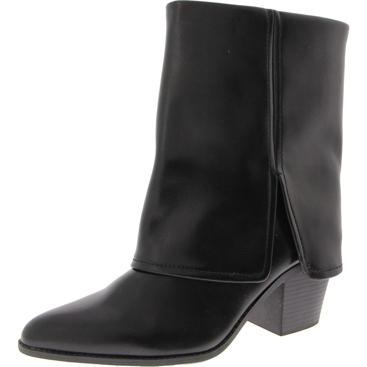 Pointed Toe Faux Leather Mid-Calf Boots