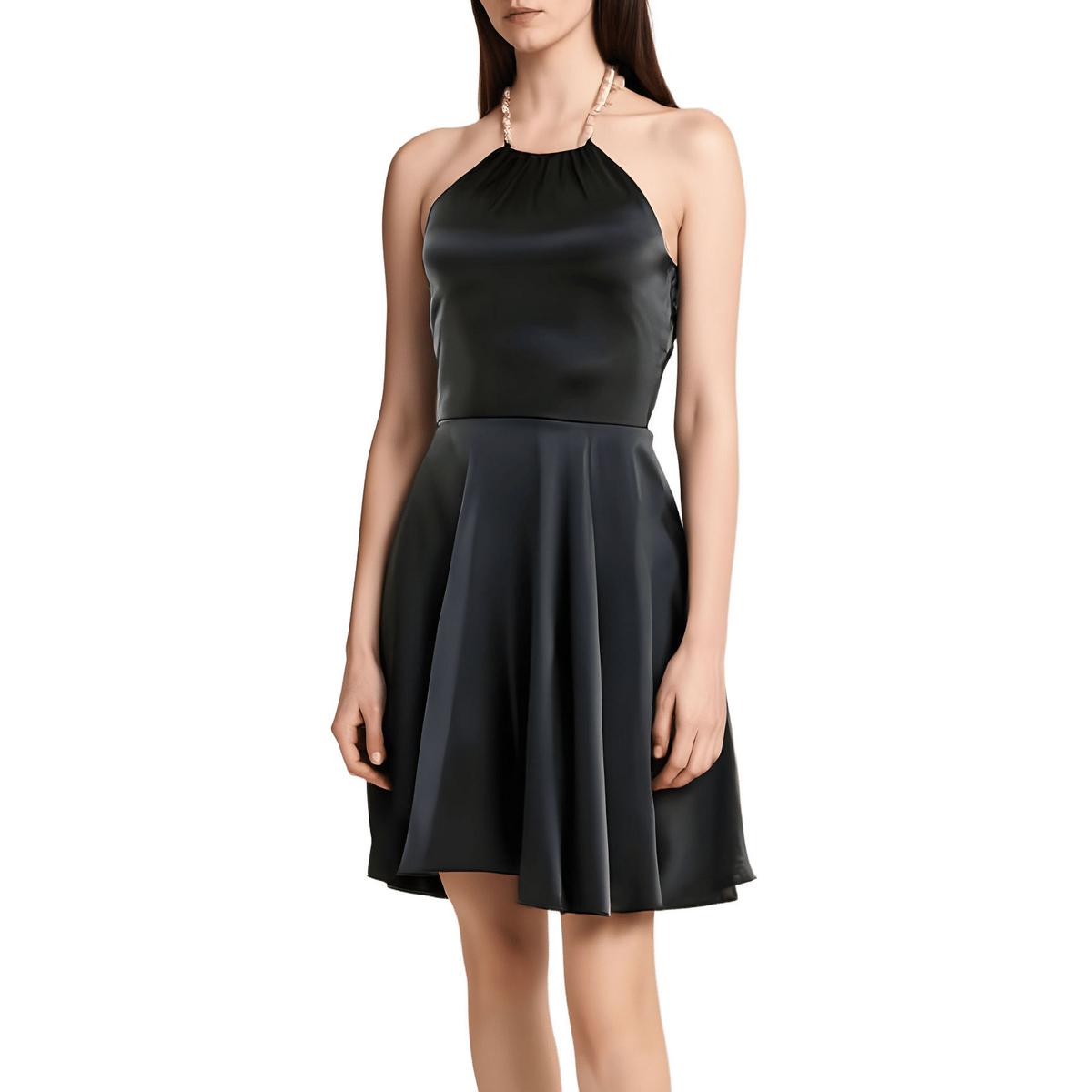 Juniors Satin Faux Pearls Fit & Flare Dress