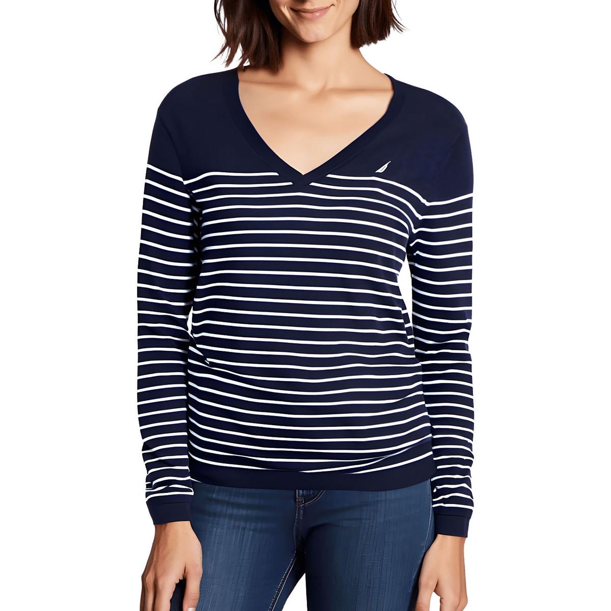 Striped Knit V-Neck Sweater