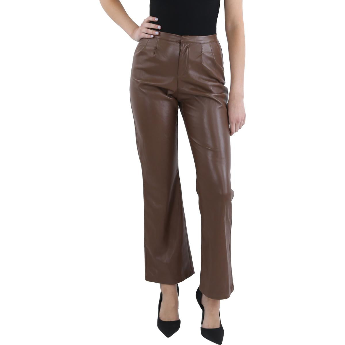Faux Leather Mid-Rise Bootcut Pants