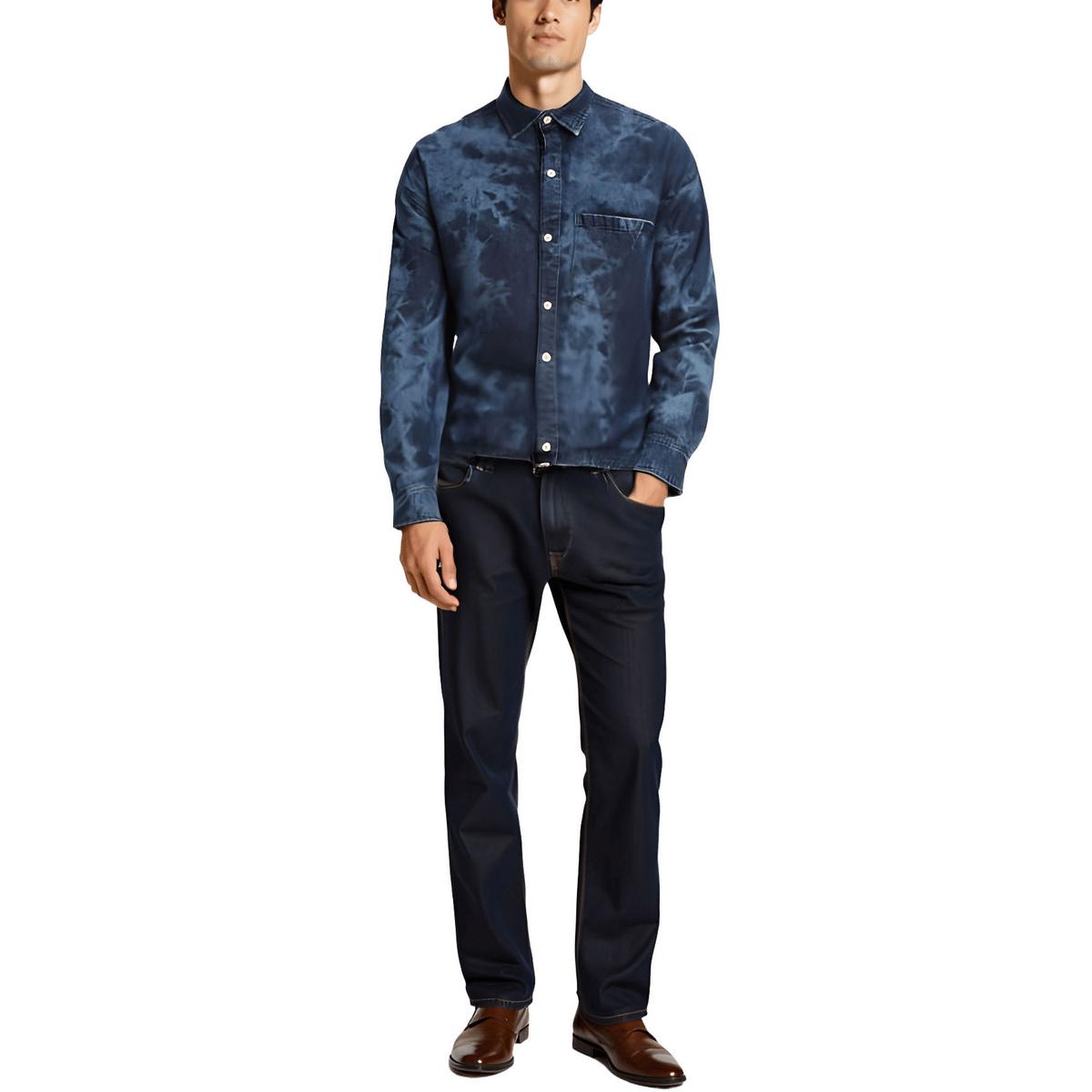 Tie-Dye Denim Button-Down Shirt