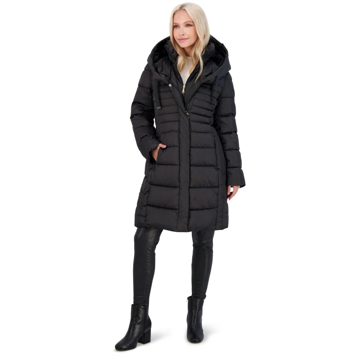 Casey Fitted Puffer Coat for Women-Quilted Winter Coat with Bib