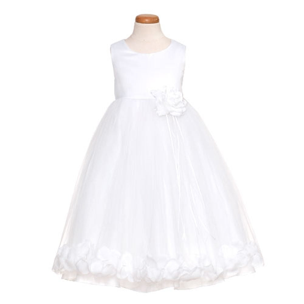 Little Girls All White No Sash Petal Flower Girl Dress 2T-6