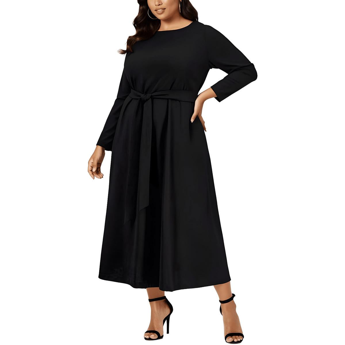 Plus Solid Midi Dress