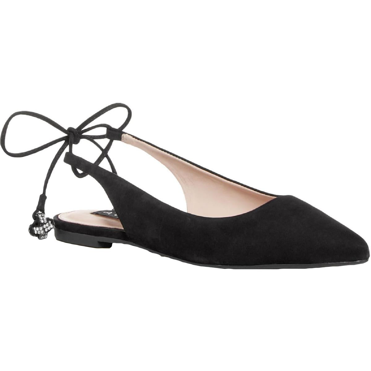 Flat W Tie Back Leather Pointed Toe Ballet Flats