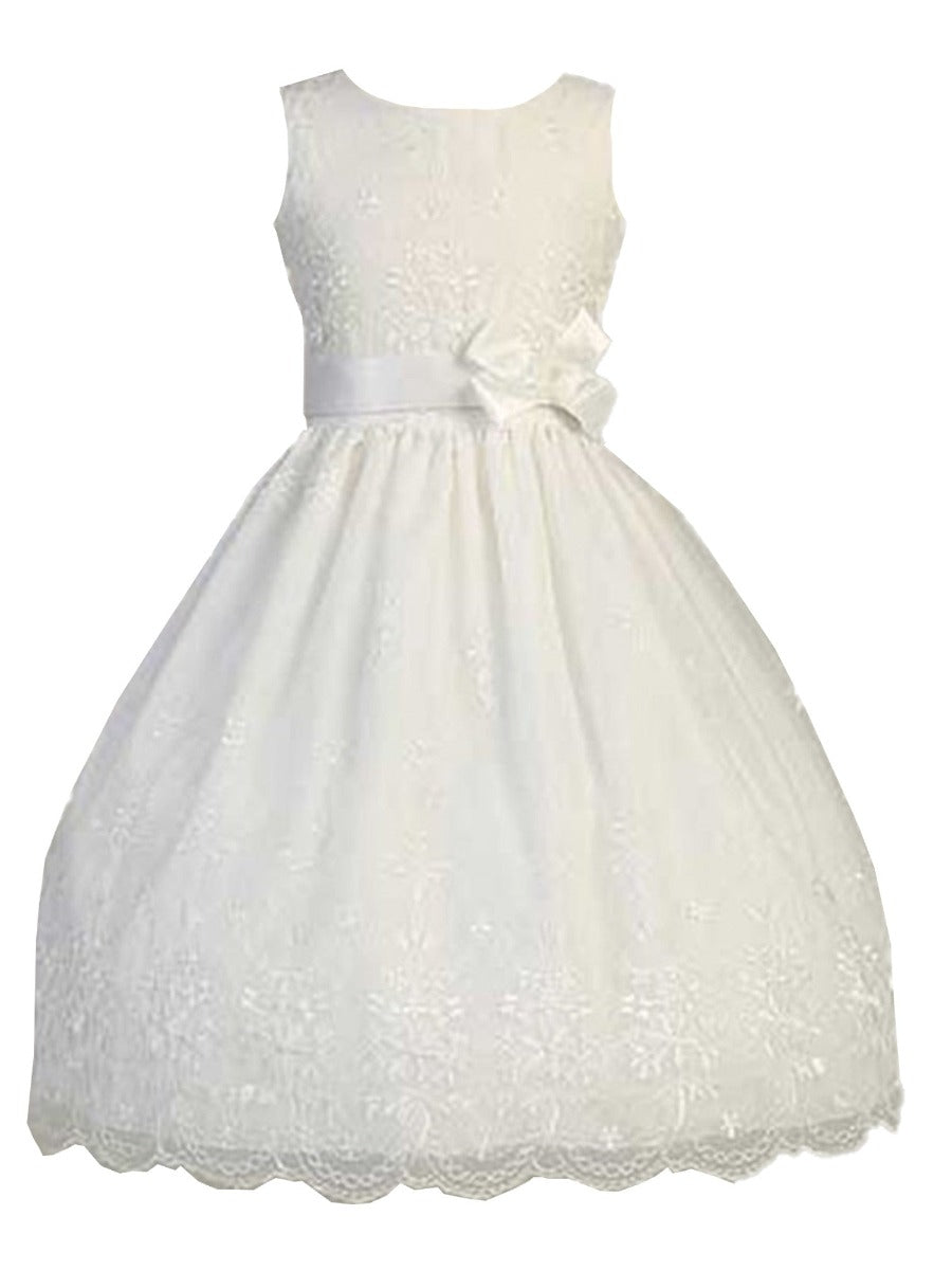 White Embroidered Organza First Communion Dress Girls 6-12.5