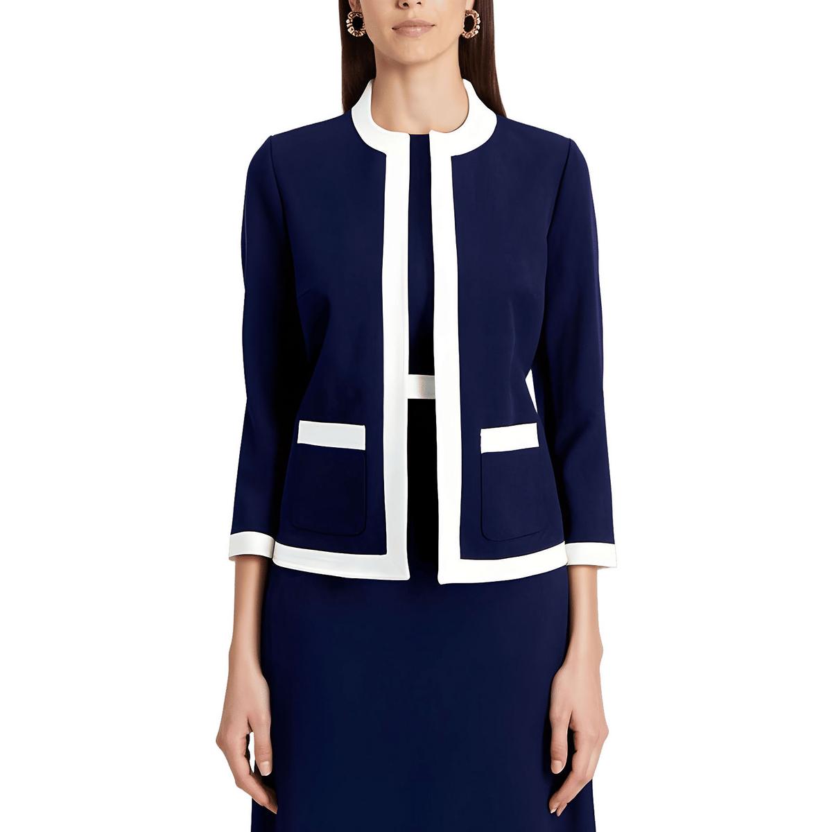 Petites Contrast Trim Open-Front Blazer