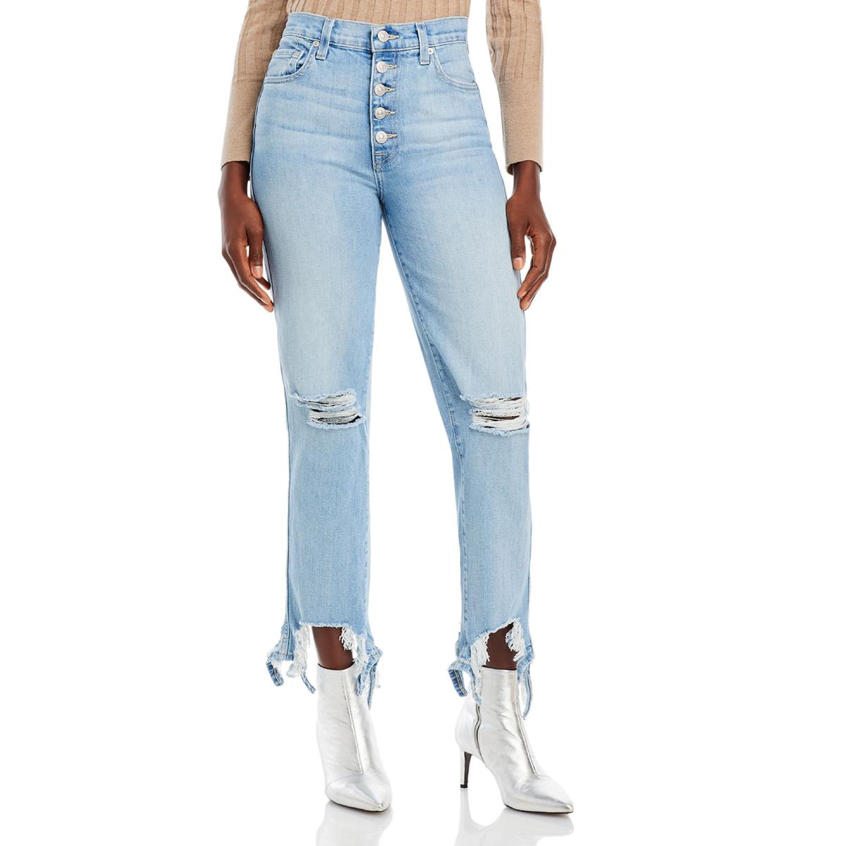 Destroyed Button Fly Cropped Jeans