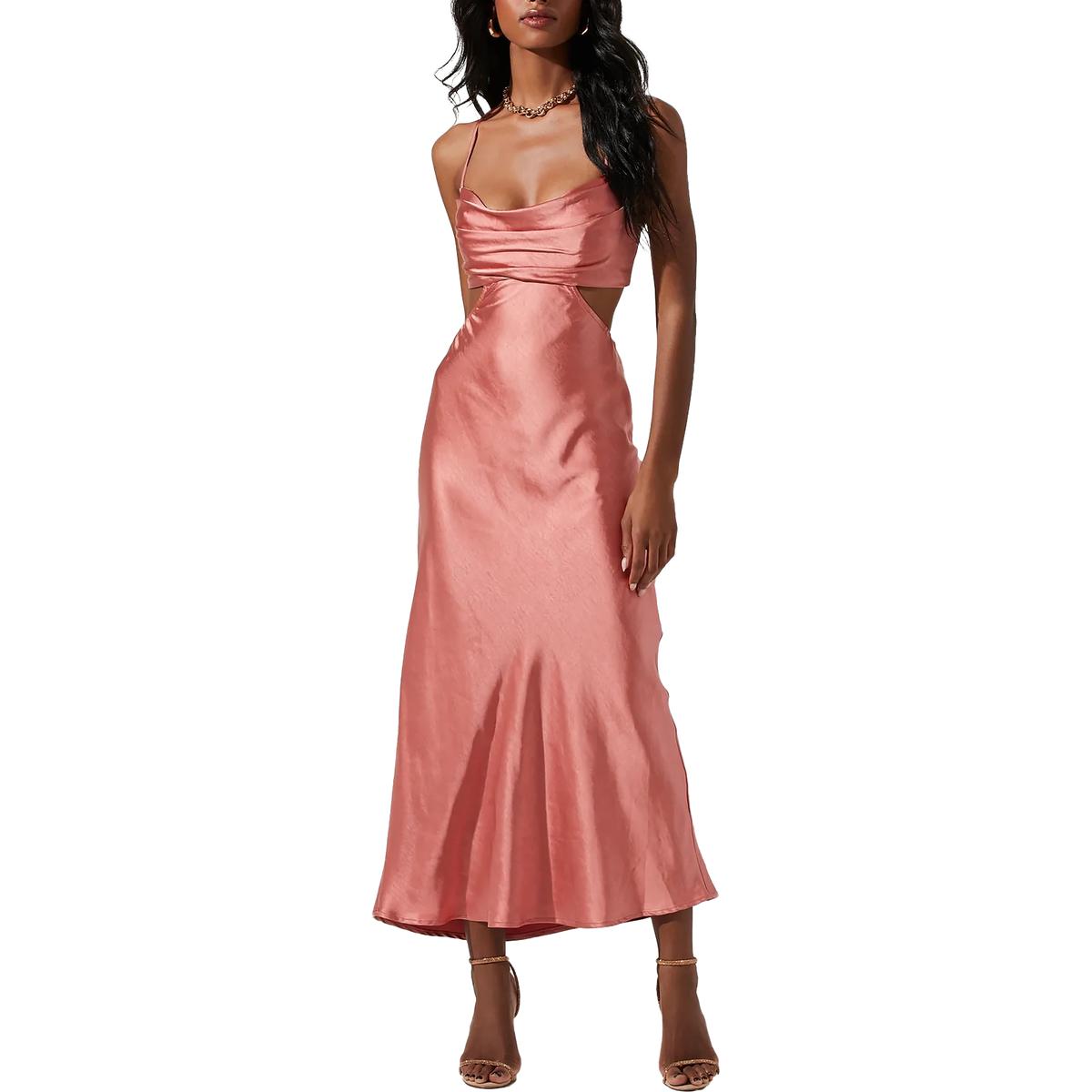 ASTR The Label Colette Satin Cut-Out Cowl Neck Maxi Dress