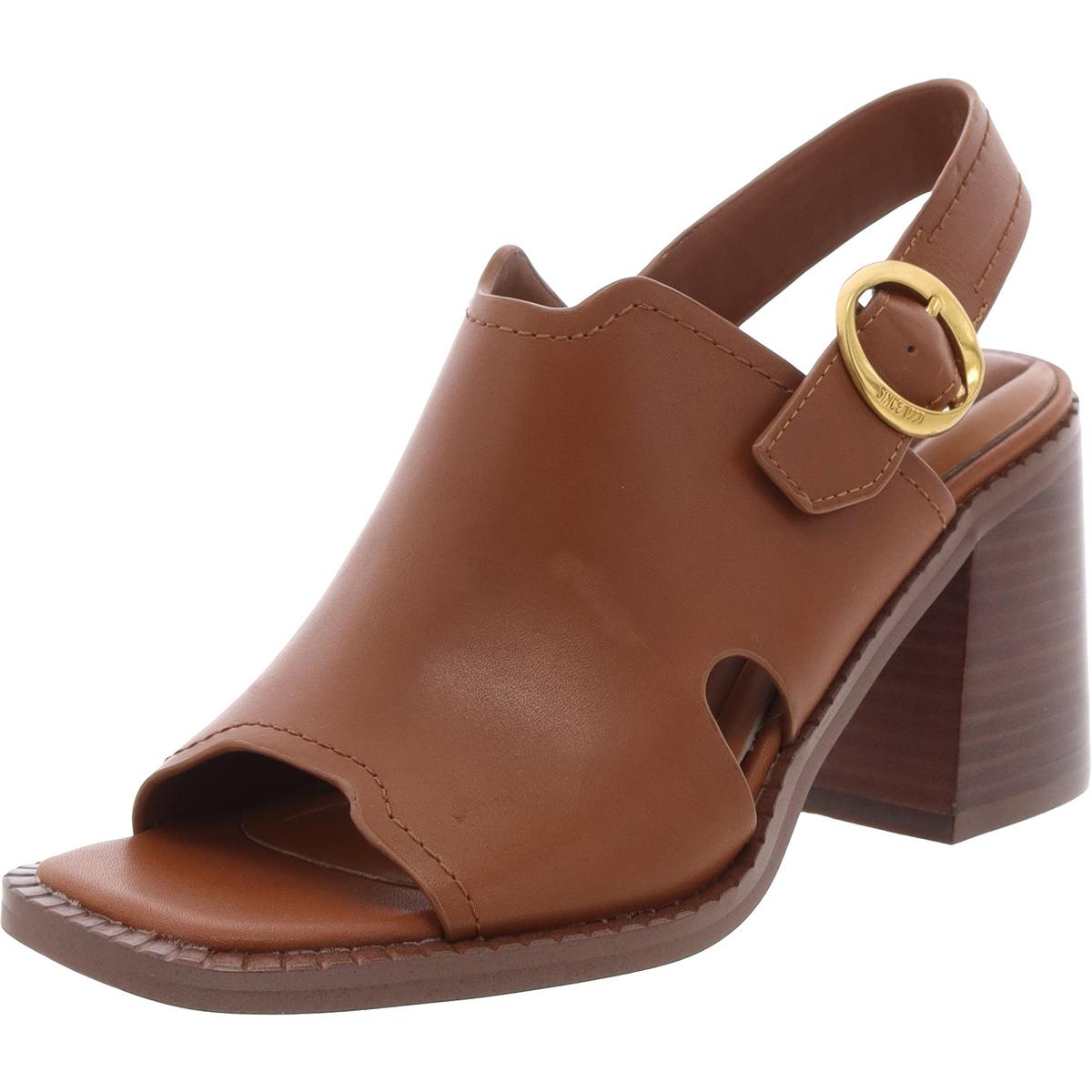 Amy Leather Block Heels Slingback Sandals