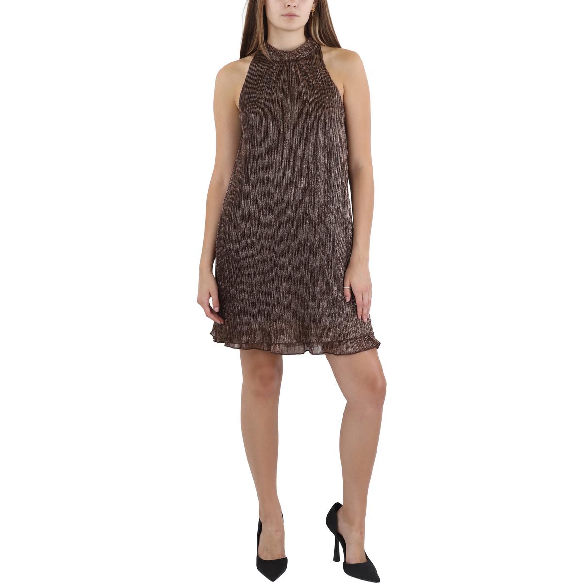 Metallic Crinkled Halter Dress