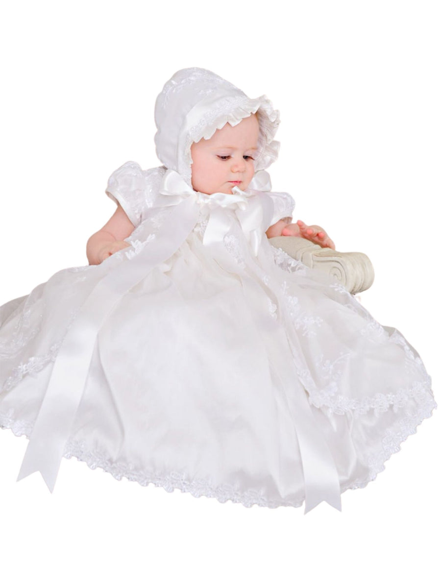 Baby Girls White Sash Lace Trim Kate Christening Gown, Sizes 3-24M