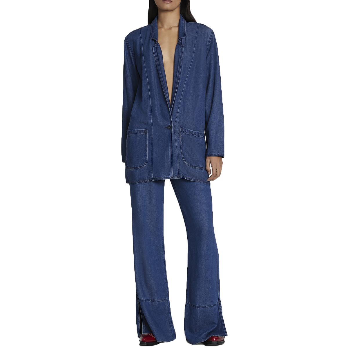 Unlined Denim One-Button Blazer