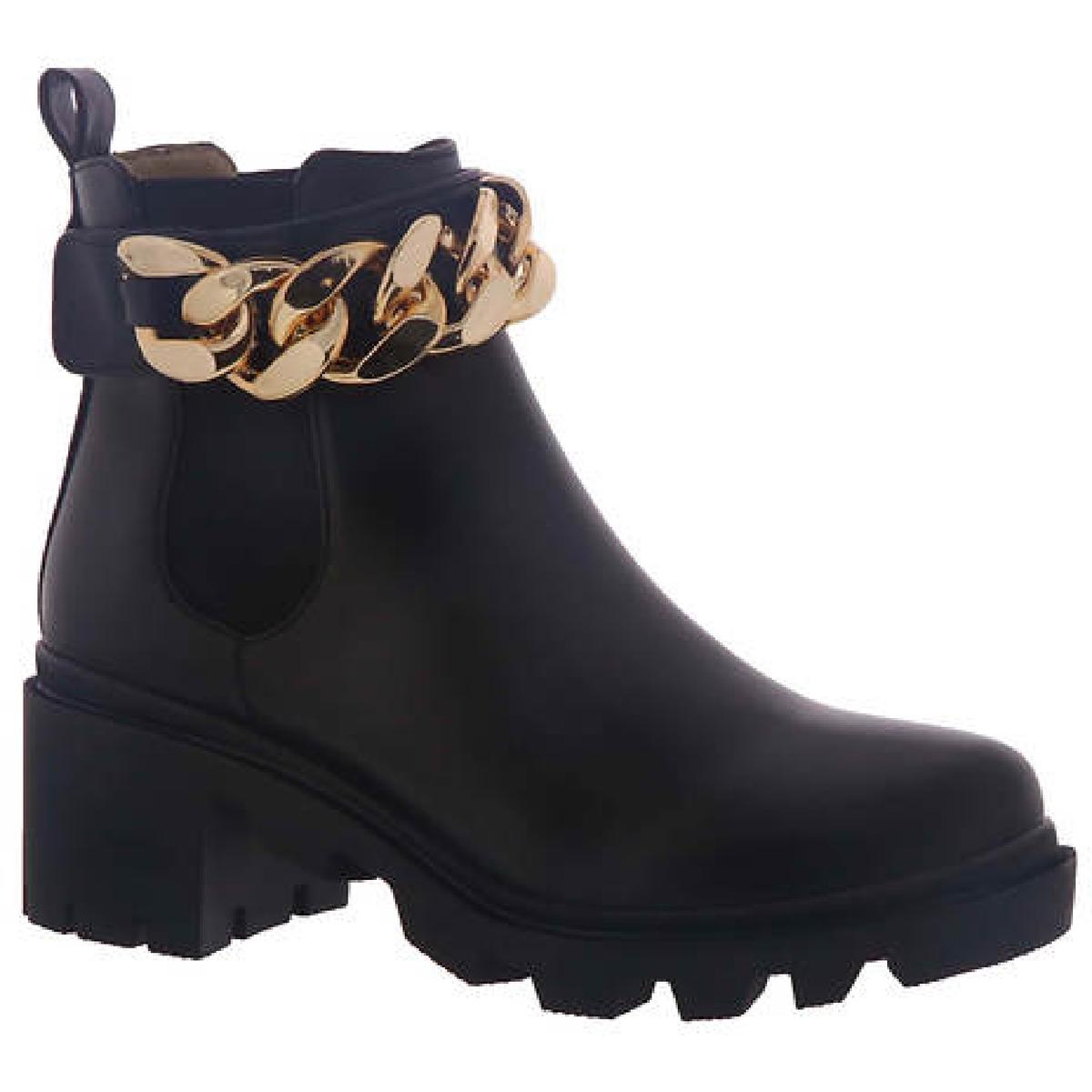 Amulet Chain Block Heel Ankle Boots