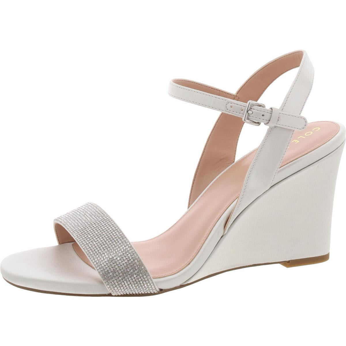 Josie Wedge Sandal Rhinestone Satin Ankle Strap