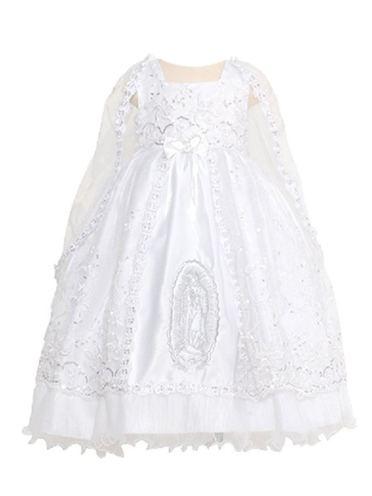 White Mary Silver Embroidered Baptism Dress Girls 6M-4T