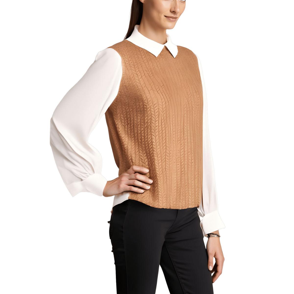 Cable Knit Sheer Sleeves Pullover Sweater
