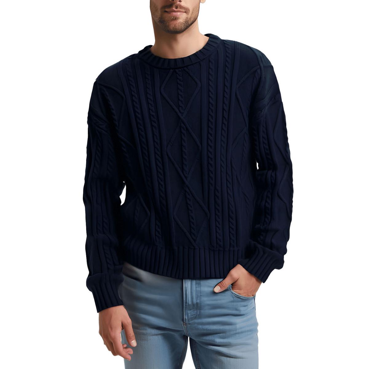 Ribbed Cable Knit Crewneck Sweater