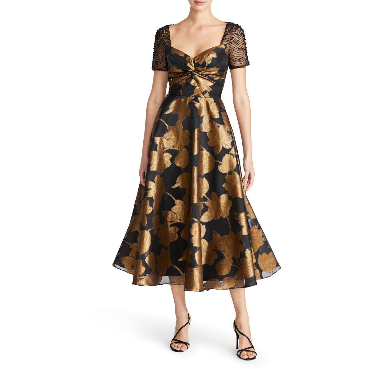 Sonya Beaded Metallic Evening Dress