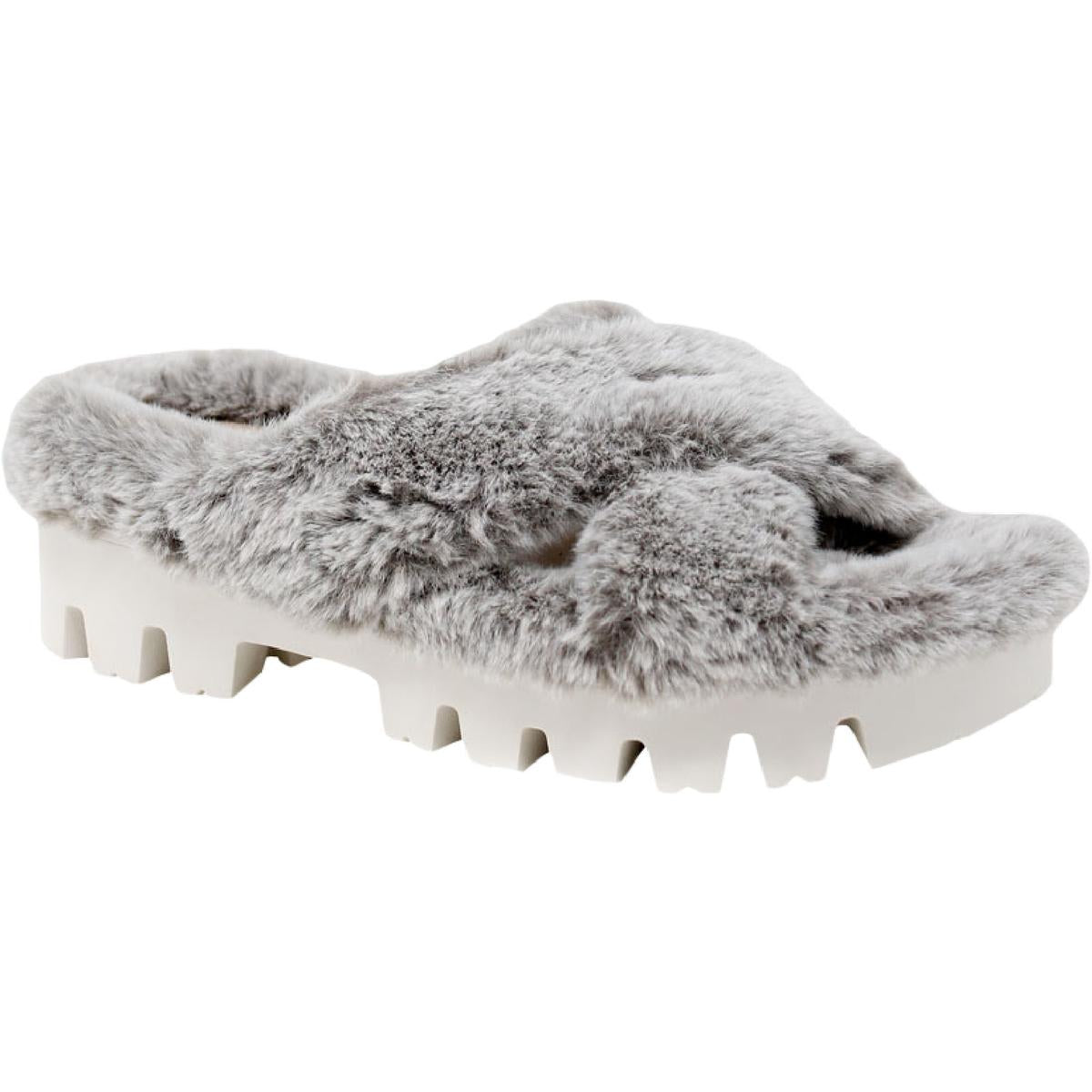 Zealous Faux Fur Criss Cross Open Toe Slippers
