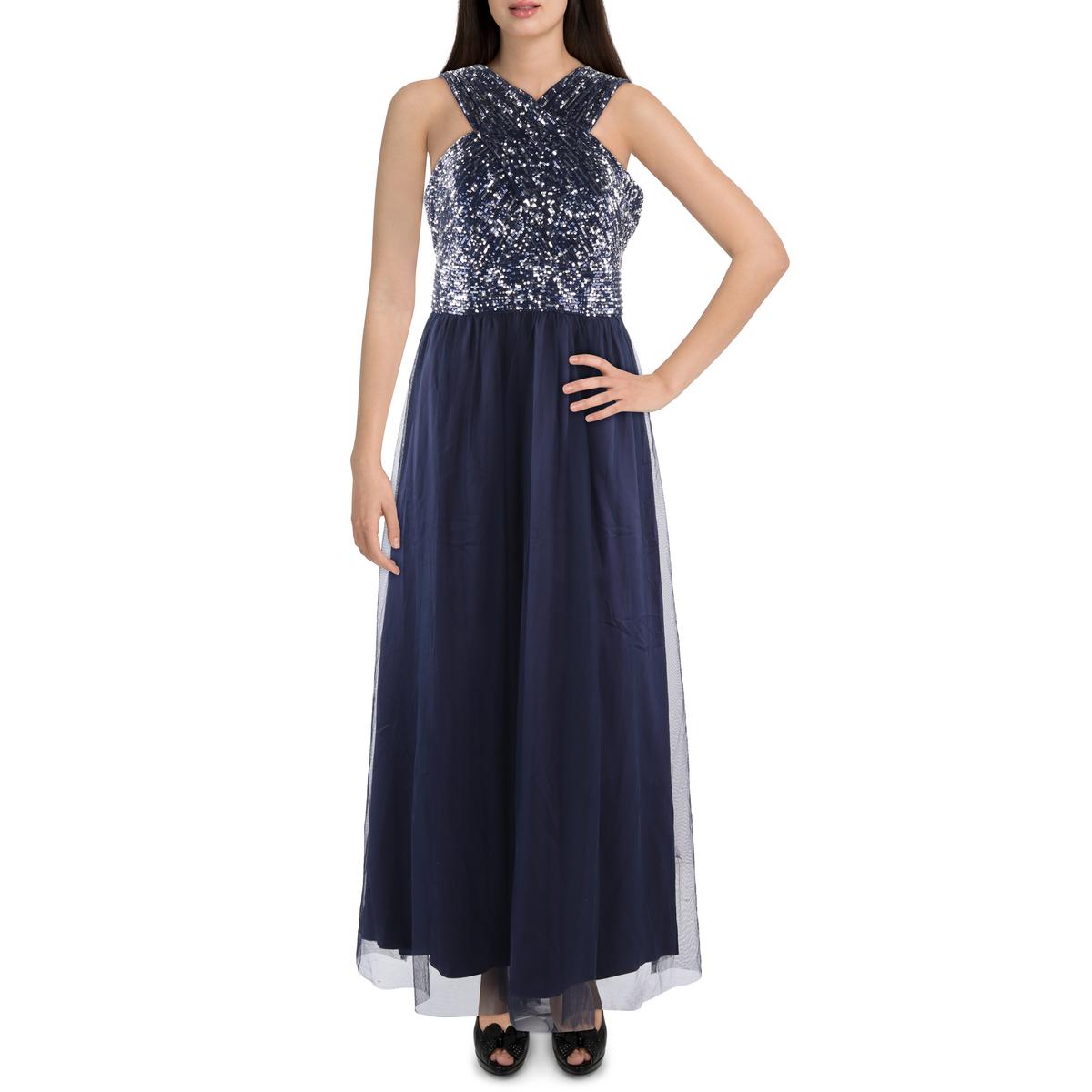 Petites Tulle Sequined Evening Dress