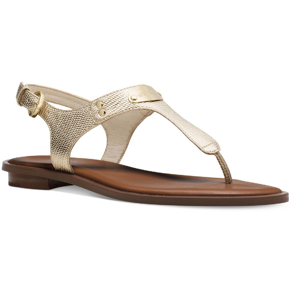 Leather MK Plate T-Strap Thong Sandals
