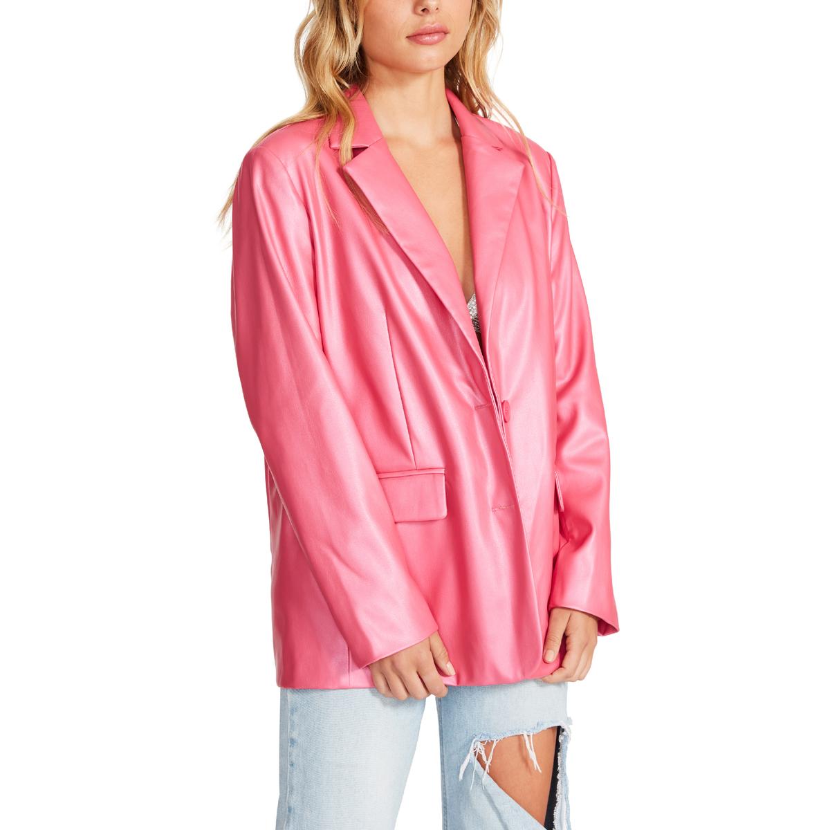 Shimmery Faux Leather Two Button Blazer