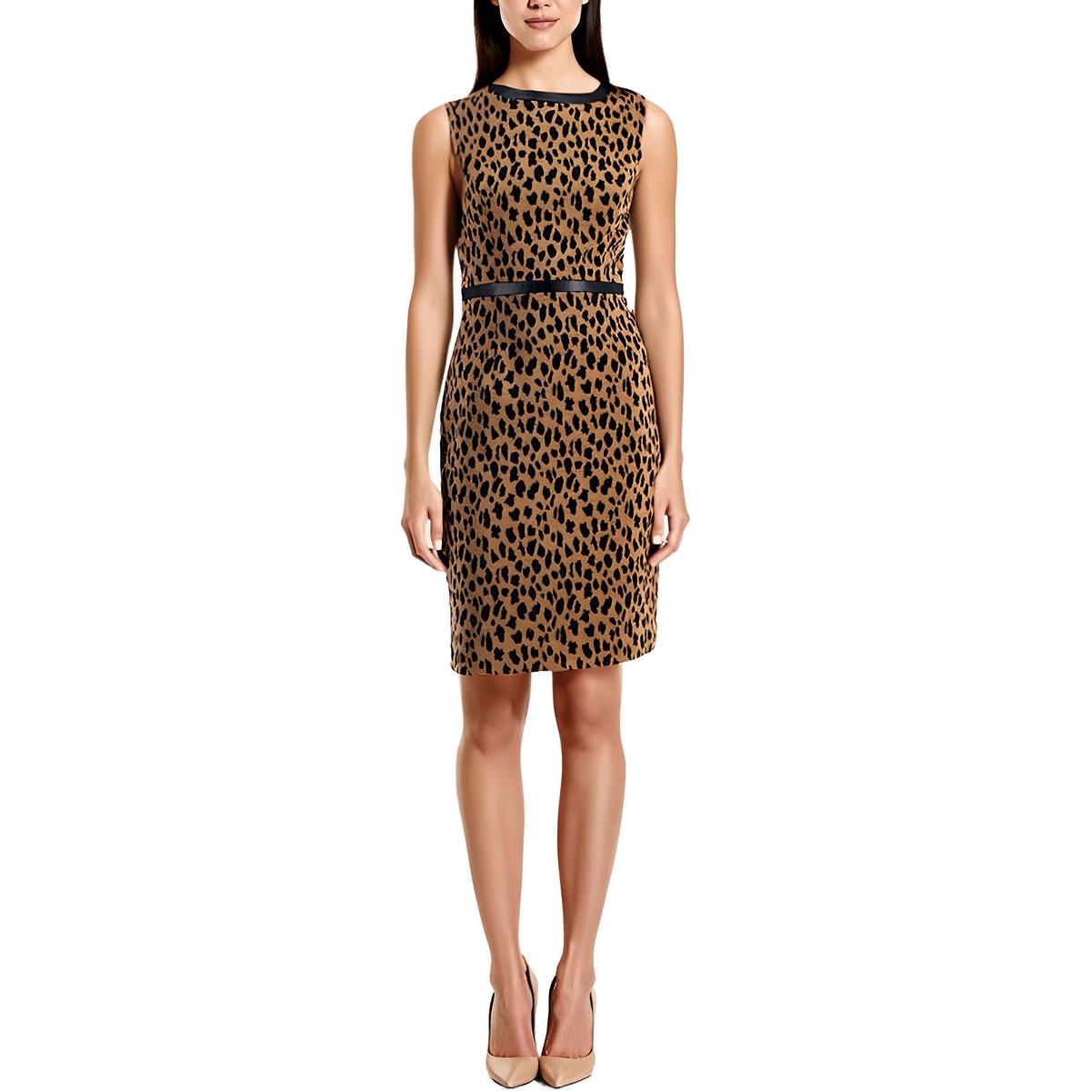 Petites Animal Print Faux Leather Fit & Flare Dress
