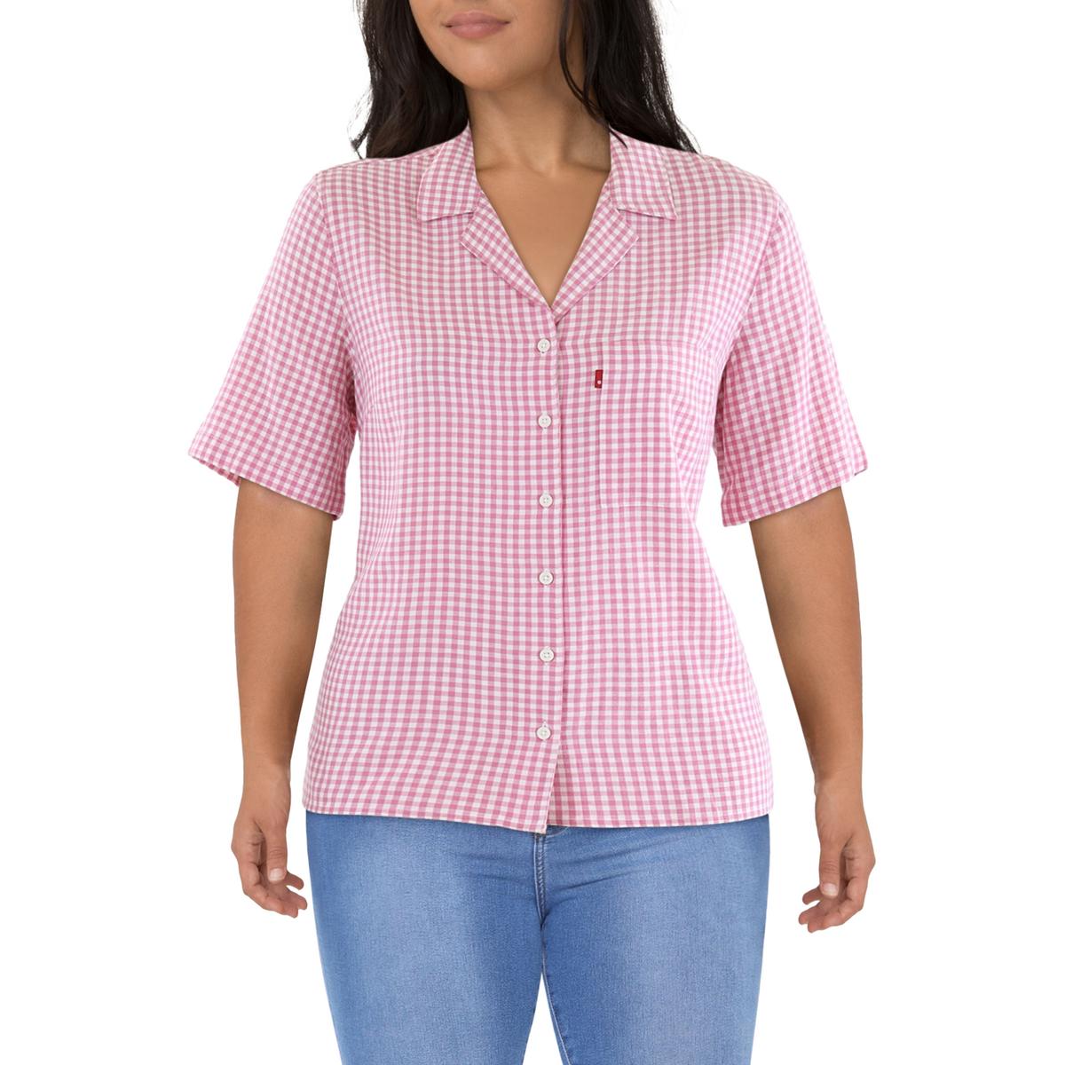 Plus Resort Shirt Checkered Gingham Button-Down Top