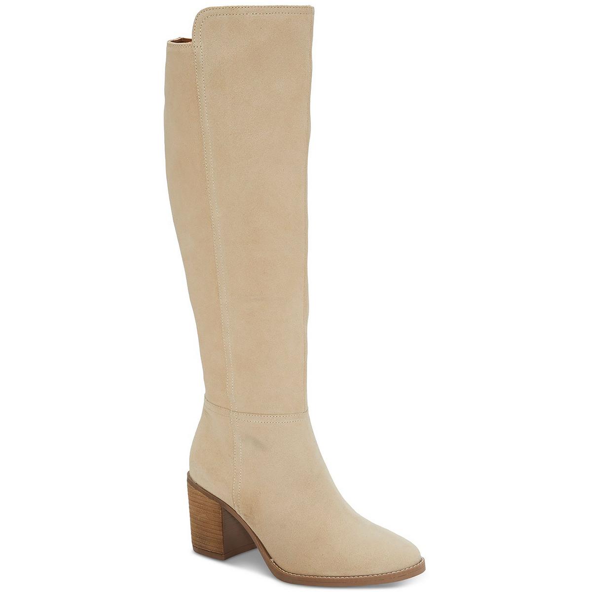 BONNAYWC Leather Stacked Heel Knee-High Boots