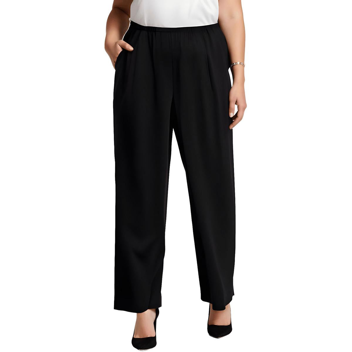 Plus Solid Wide Leg Pants